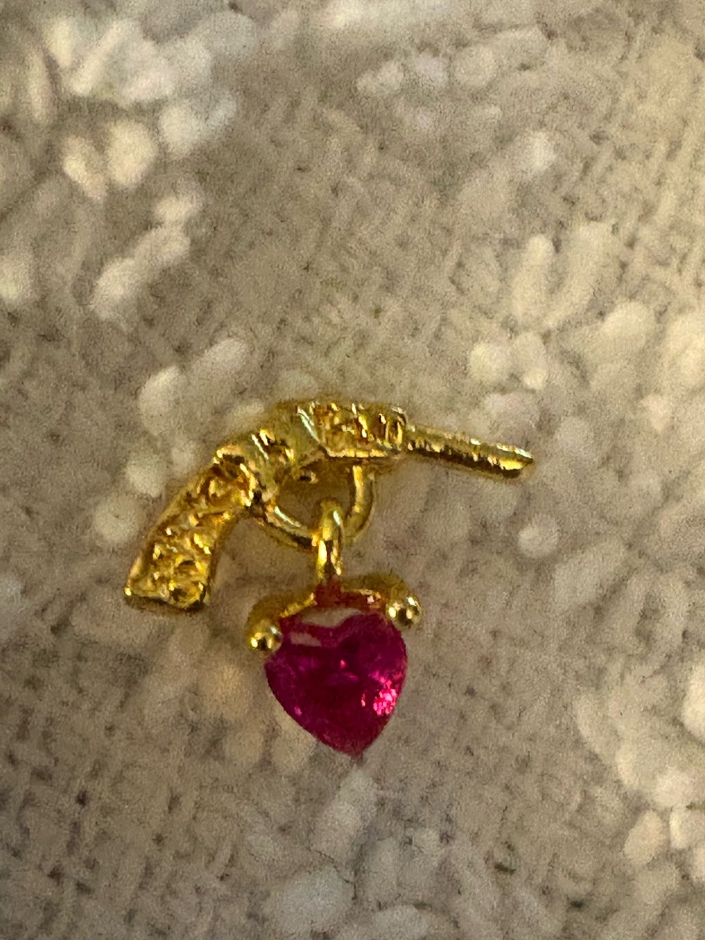 Nose Ring- Stud 20G Copper  Gold Tone Pink Heart Stone  L-Shaped Nose Ring  I th